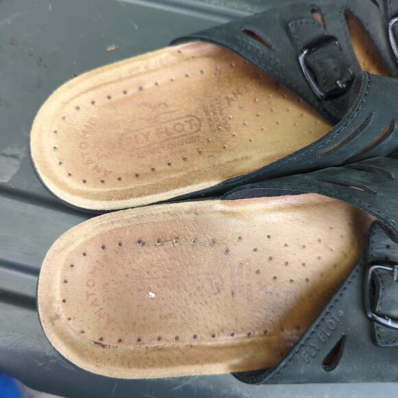 Fly Flot Slip-On Slide Sandals Black Leather Strappy EU 43 Comfort Women's 12 - Picture 8 of 8